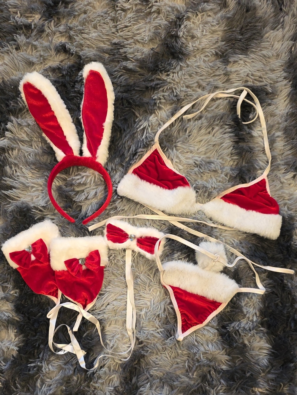Red Velvet Santa Bunny Bikini Set with White Fur Trim